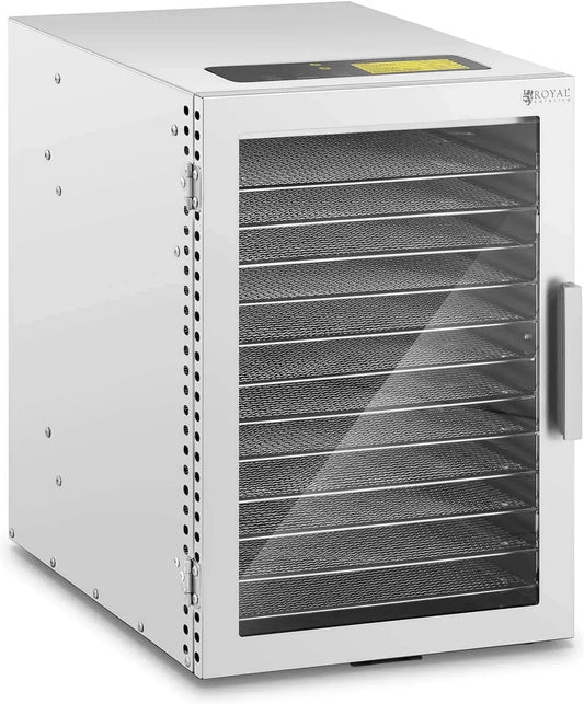 Wäschetrockner W 12, 800 W, 20 bis 90 °C, Timer, Gastronomie, Glas, Edelstahl, Royal Catering Dörrautomat Edelstahl 800 Etagen 20