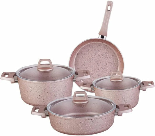 Kitchen Bio Granit Kochgeschirr Set Not Stick Cooking Pot Pan 4 Töpfe 3 Deckel 7 Stück Cuisine Things Haushaltsbedarf