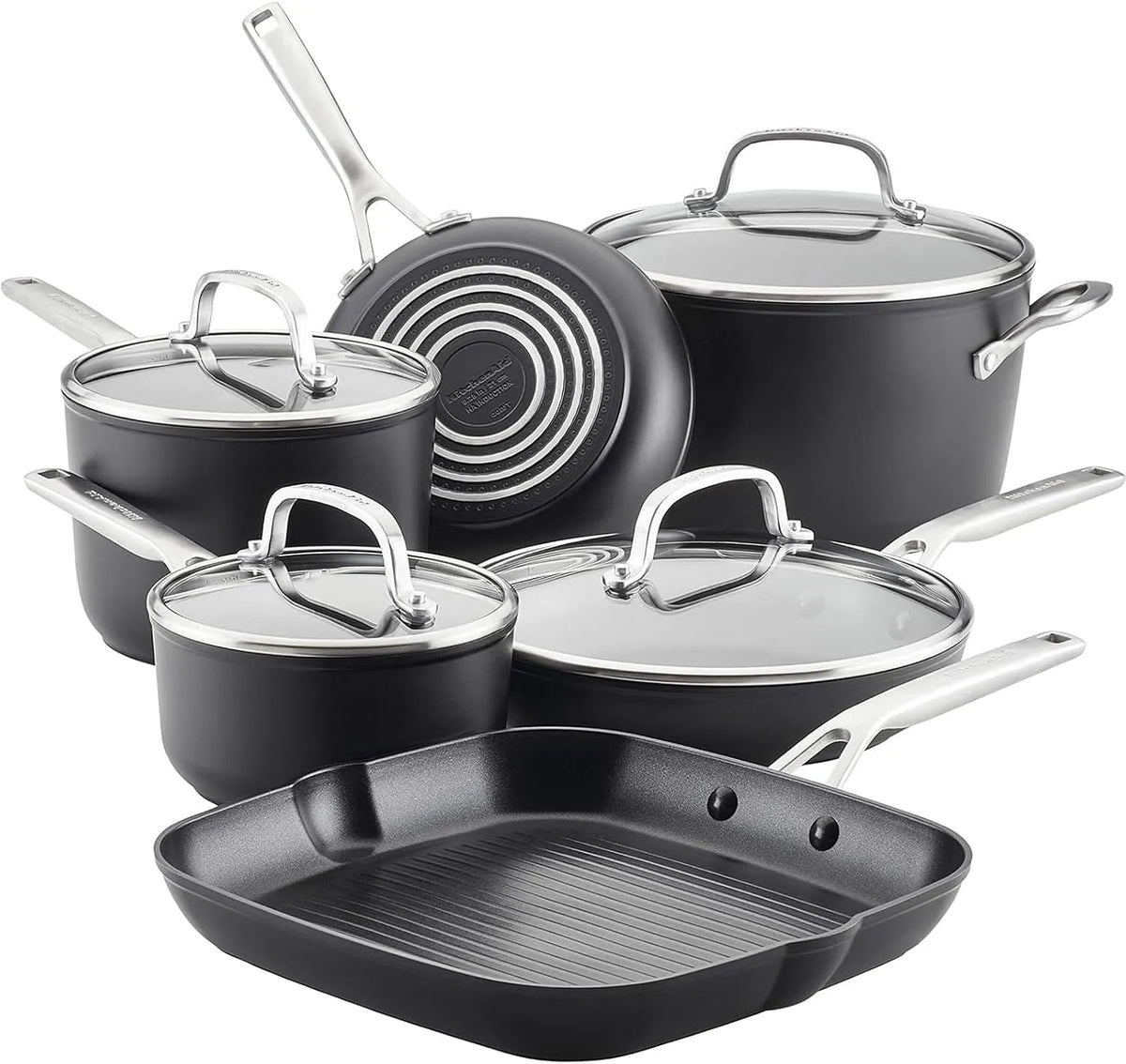 KitchenAid C 10 10-teilig Geschirrspüler, Spülmaschine, Antihaftbeschichtung, Schwarz, 80129 Harteloxierte Induktion Antihaft-Ko hges hirr-Set