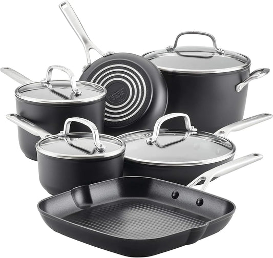KitchenAid C 10 10-teilig Geschirrspüler, Spülmaschine, Antihaftbeschichtung, Schwarz, 80129 Harteloxierte Induktion Antihaft-Ko hges hirr-Set