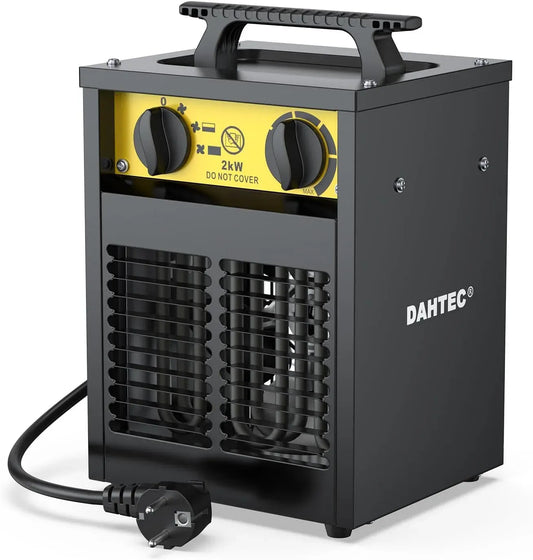 Elektroheizung, 2000 W, Thermostat, elektrisches Heizgerät, Elektro Heizlüfter Bauheizer 2000 Watt mit Thermostat & 3 Heizstufen