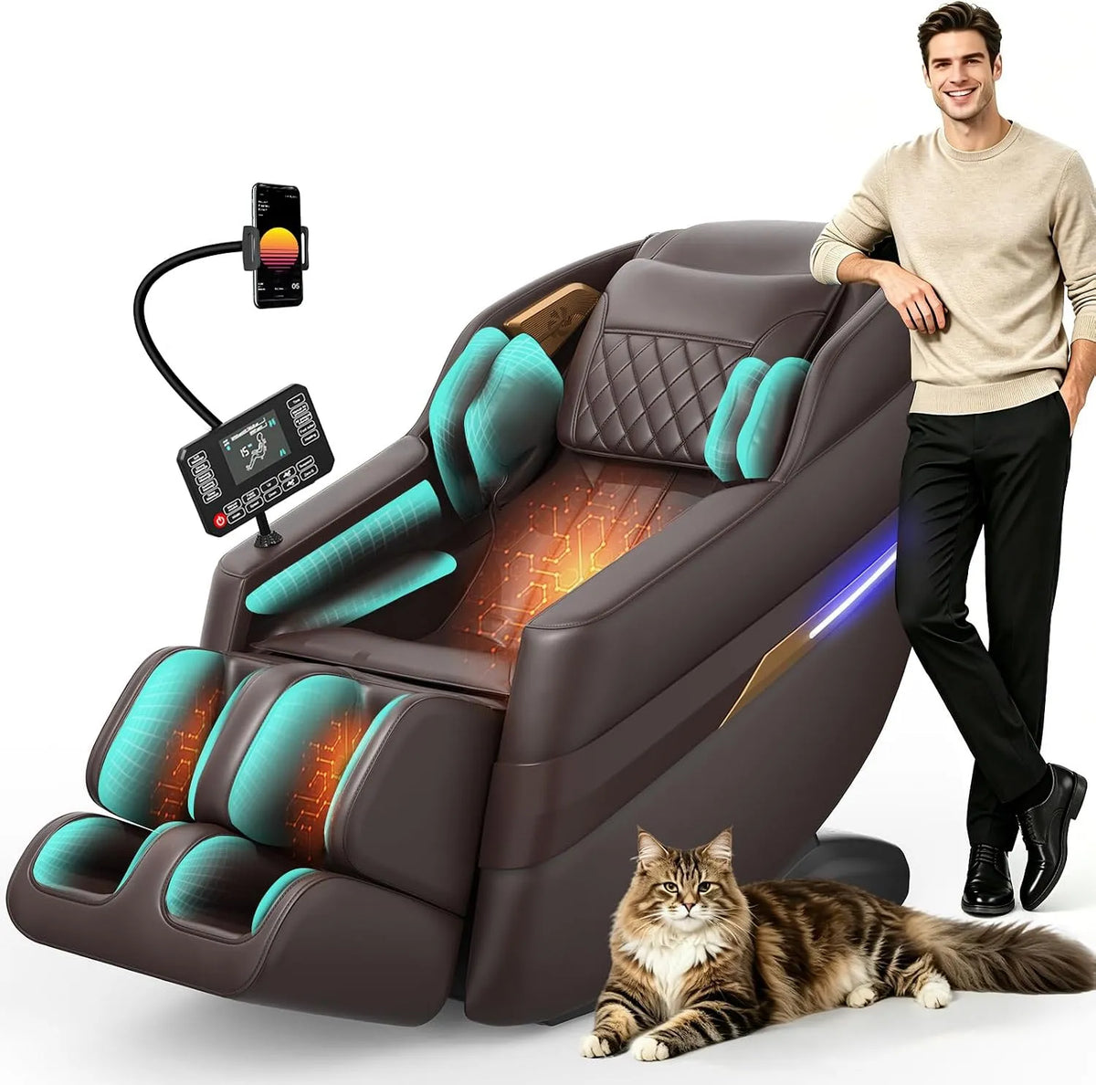 Relax- und Massagesessel, Transportrollen, Bluetooth, 3D-Optik, KI-Sprachsteuerung und Bluetooth-Lautsprecher