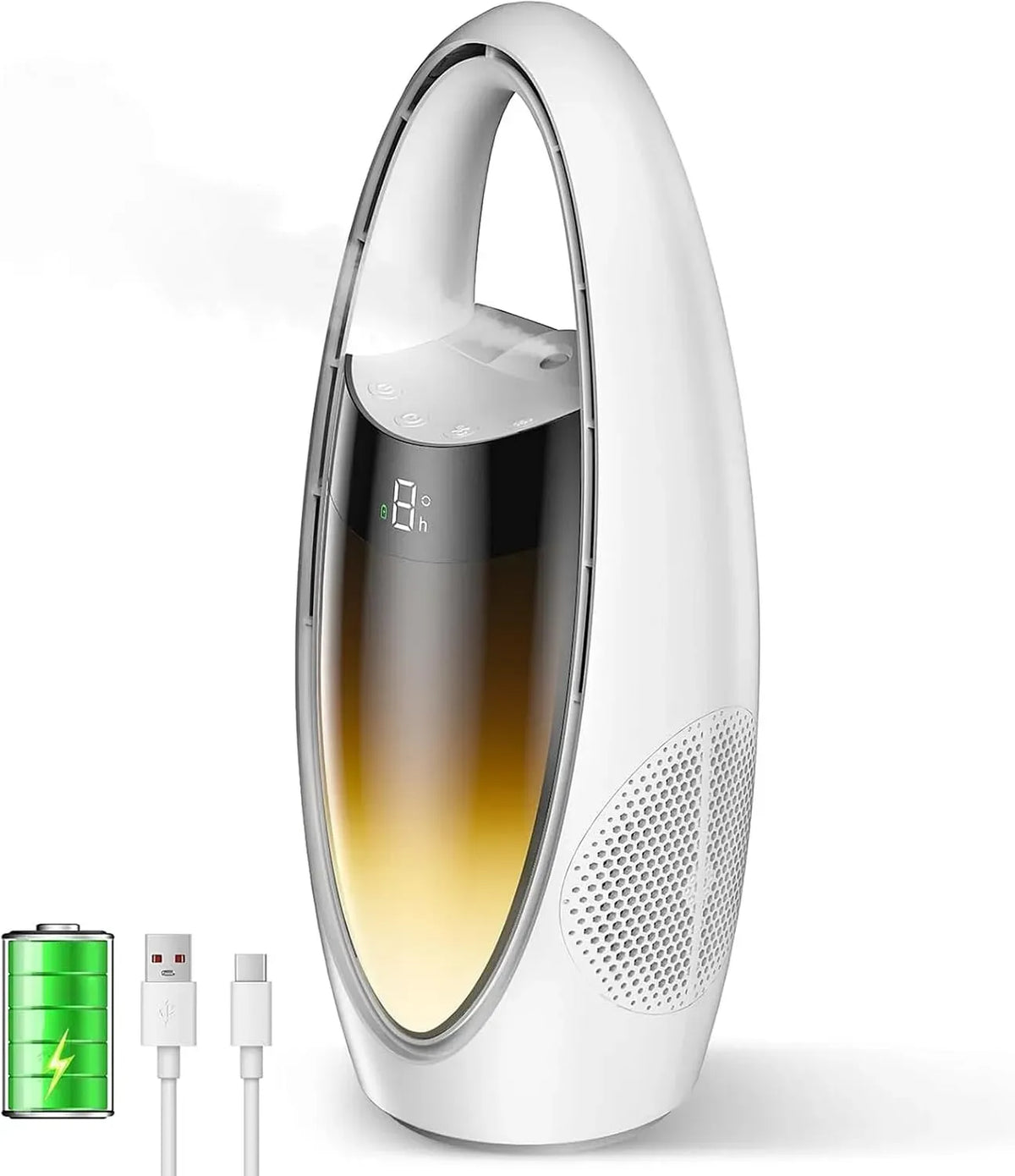Ventilator, VOMI 4000-mAh-Akku, Ventilator zur Luftzirkulation, Rotorloser Tischventilator mit Sprühnebel
