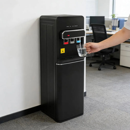 3-in-1 Wasserdispenser Automat, Wasserspender, 550 W, 10 bis 95 °C, Kindersicherung, Schwarz, für Zuhause, Bodenstehender