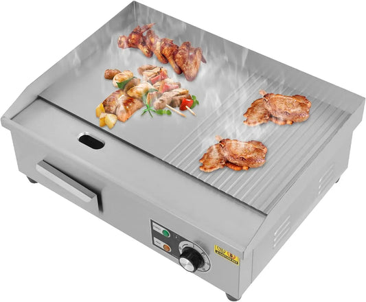 Elektrogrill, Tischgrill, elektrischer Tischgrill, 3000 W, 50 bis 300 °C, gewerblich, Gastronomie, Edelstahl, Plancha