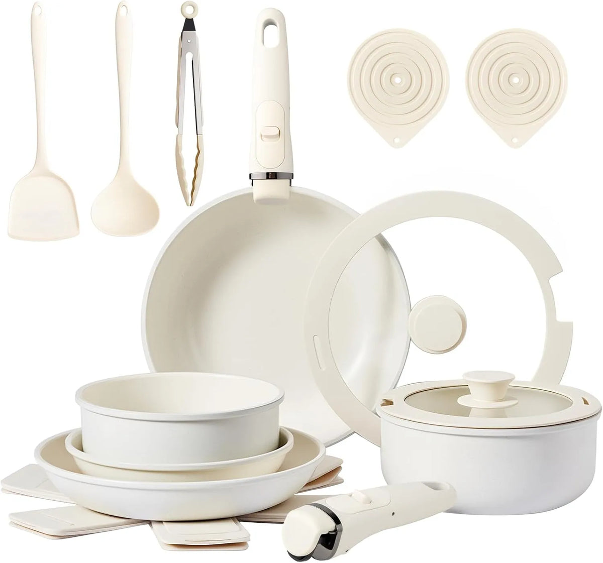 Kochgeschirr, LEADZM, PFOS/PFOA frei（Beige）, Kochutensil, Keramik Topfset Induktion，Pfannenset，Kochtopf Set