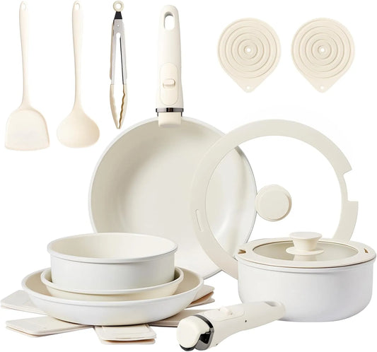 Kochgeschirr, LEADZM, PFOS/PFOA frei（Beige）, Kochutensil, Keramik Topfset Induktion，Pfannenset，Kochtopf Set