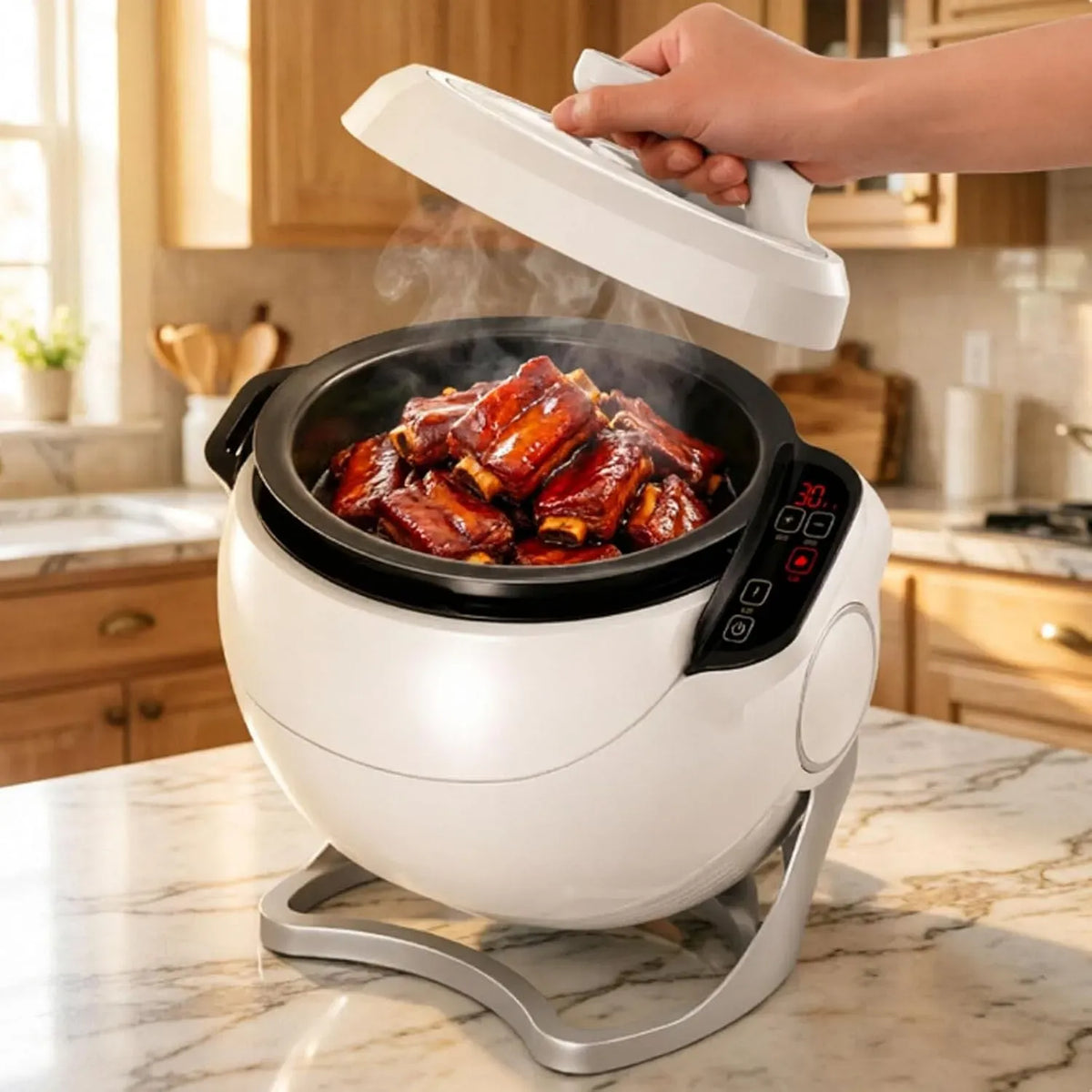 Küchenmaschine 2000-W-Wok-Roboter 6-Liter-Drehtrommelwok, Touch-Bedienung