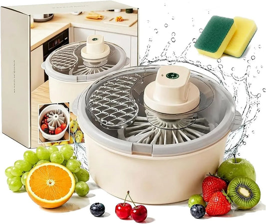 Automatischer Küchenhelfer Für Salat Beeren Kräuter, Salatschleuder Mit Schüssel, Elektrische Obst Und Gemüse Waschschleuder, Beige