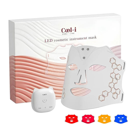 10-Minuten-Timer Kabellos, tragbar, Cool-i ® LED-Gesichtsmaske mit 4 Lichtfarben, Für ergänzende Hautpflege mit Rot-, Blau, FDA/HSA