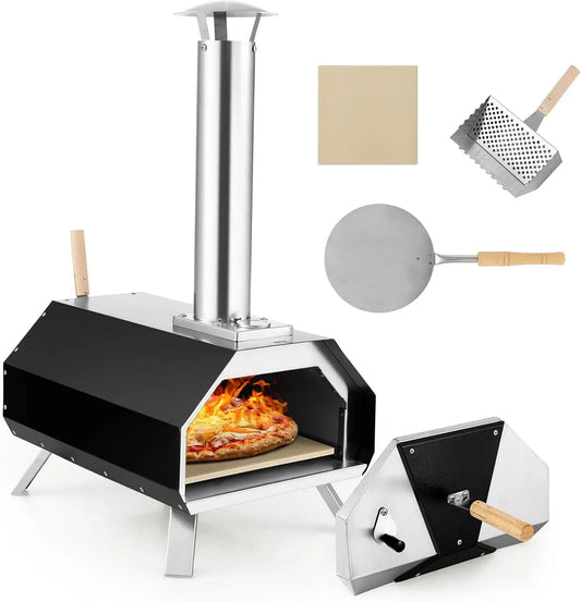 Elektrischer Pizzaofen, COSTWAY, tragbar, Outdoor, Camping, Edelstahl, tragbarer Pizza Ofen aus Edelstahl mit Pizzastein, Pizzaschaufel