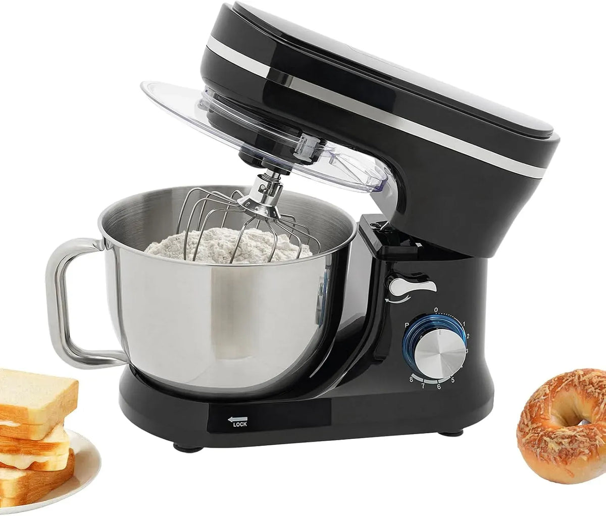 Küchenmaschine, 4.5 L, 1000 W, 8+1 Stufige Gescheindigkeit Mixer, 1000W Multifunktionale Knetmaschine