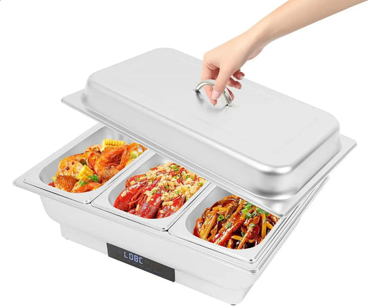 Chafing Dish Warmhaltebehälter 9.51Qt, 600 W, Touch-Bedienung, Gastronomie, Temperaturregelung 95-194°F, Touchscreen, 3 Fächer